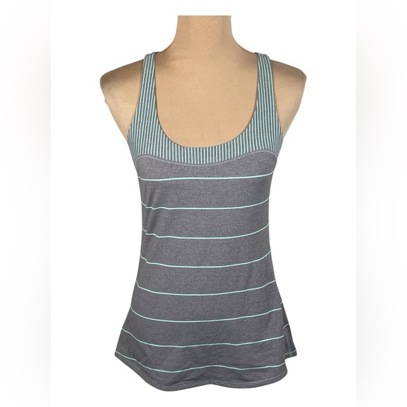 LULULEMON Green & Gray Striped Racerback Tank Top Size 6 - Picture 1 of 8